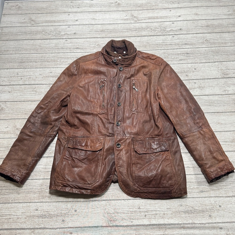 Vintage Marlboro Classics Jacket Men's XL Brown Quilted Genuine Leather Biker